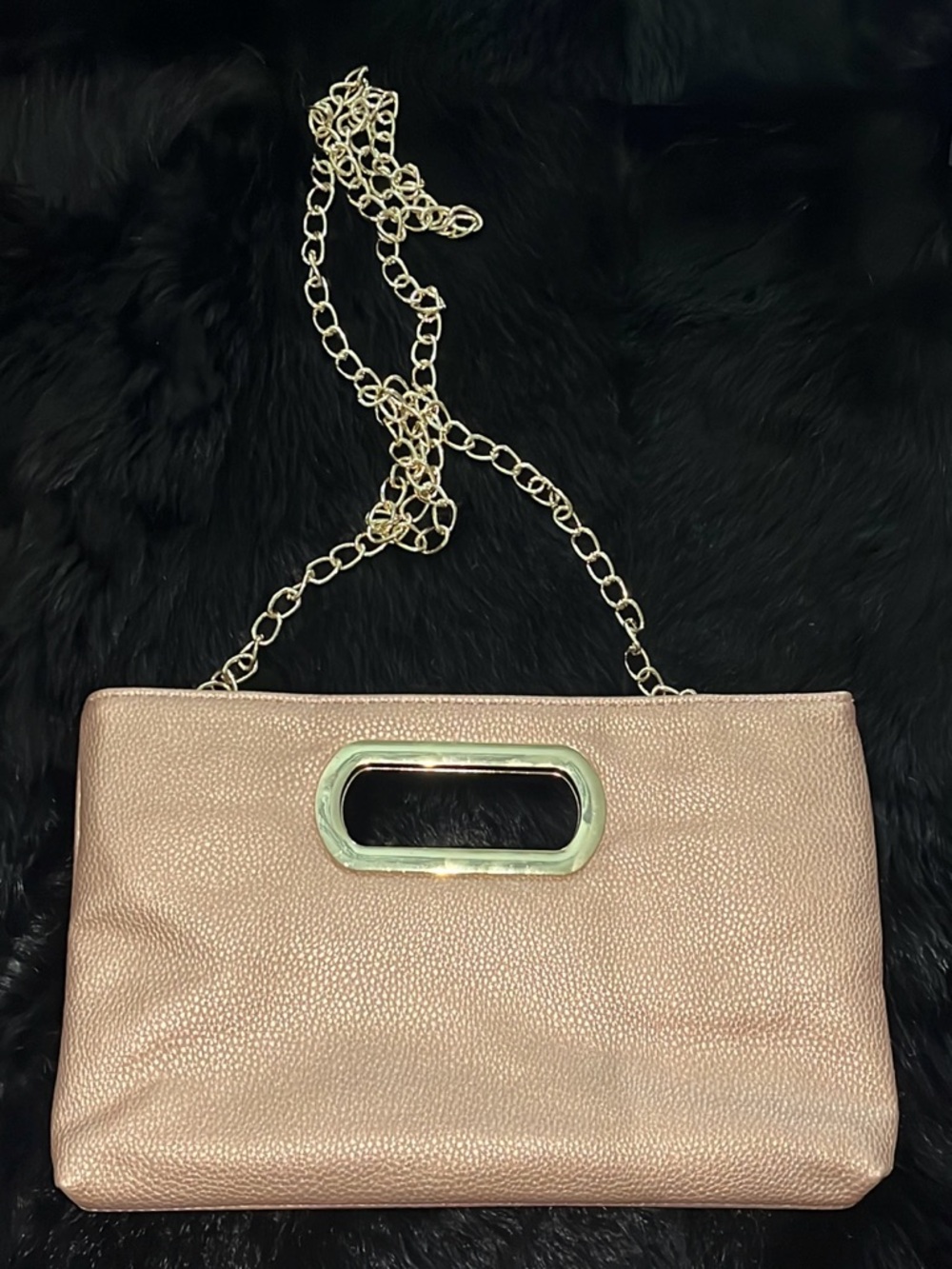 Rose Gold Metallic Pebble Grain Clutch Shoulder Bag Gold Chain Strap Handbag